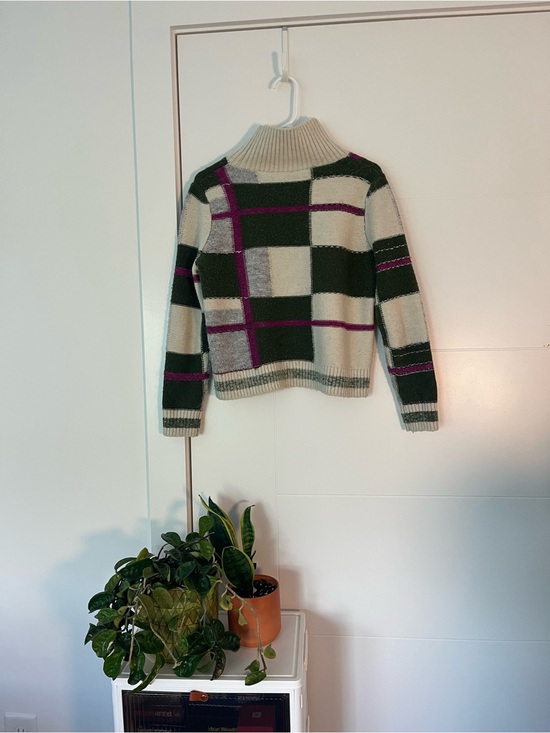 525 America Sweaters - 525 Turtleneck Plaid Knit Sweater in Cream, Green & Purple
